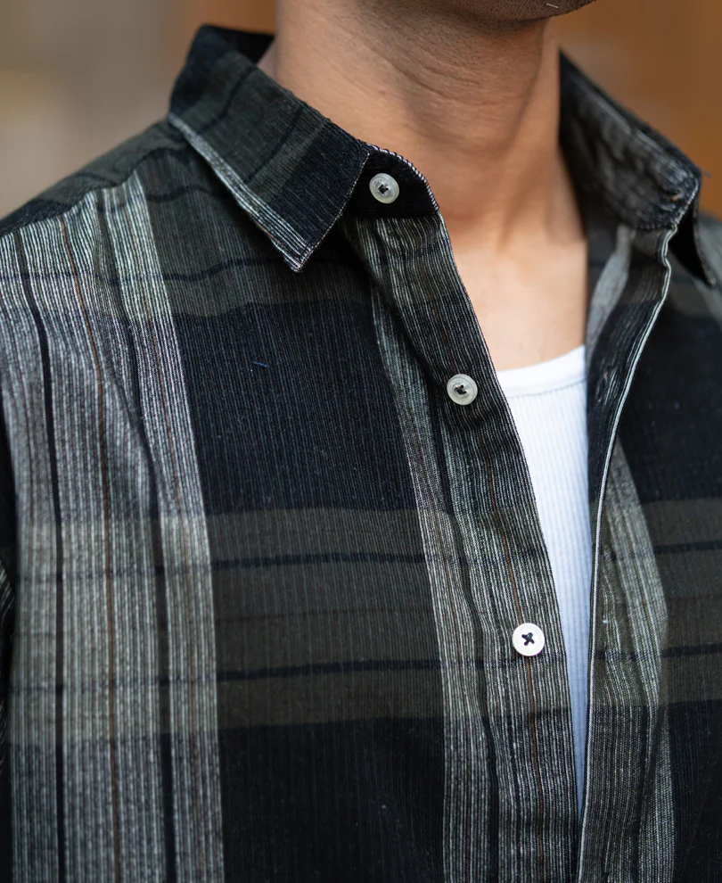 Olive Coudroy Checks Shirt - Image 4