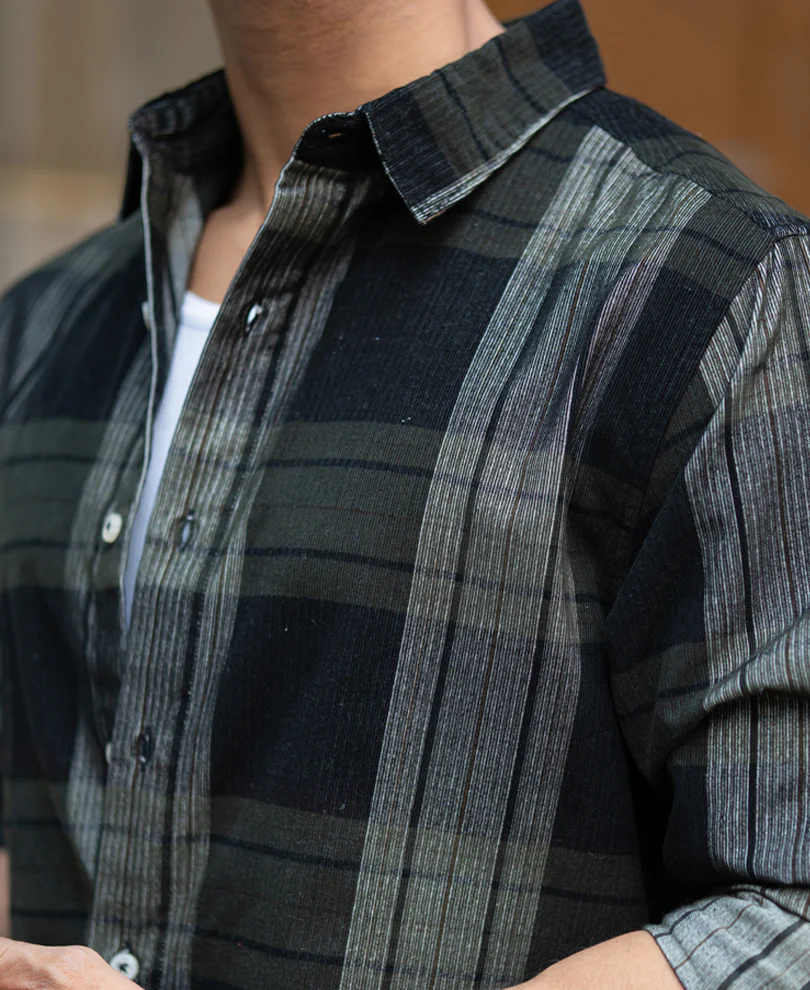 Olive Coudroy Checks Shirt - Image 5