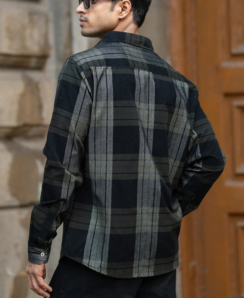 Olive Coudroy Checks Shirt - Image 6