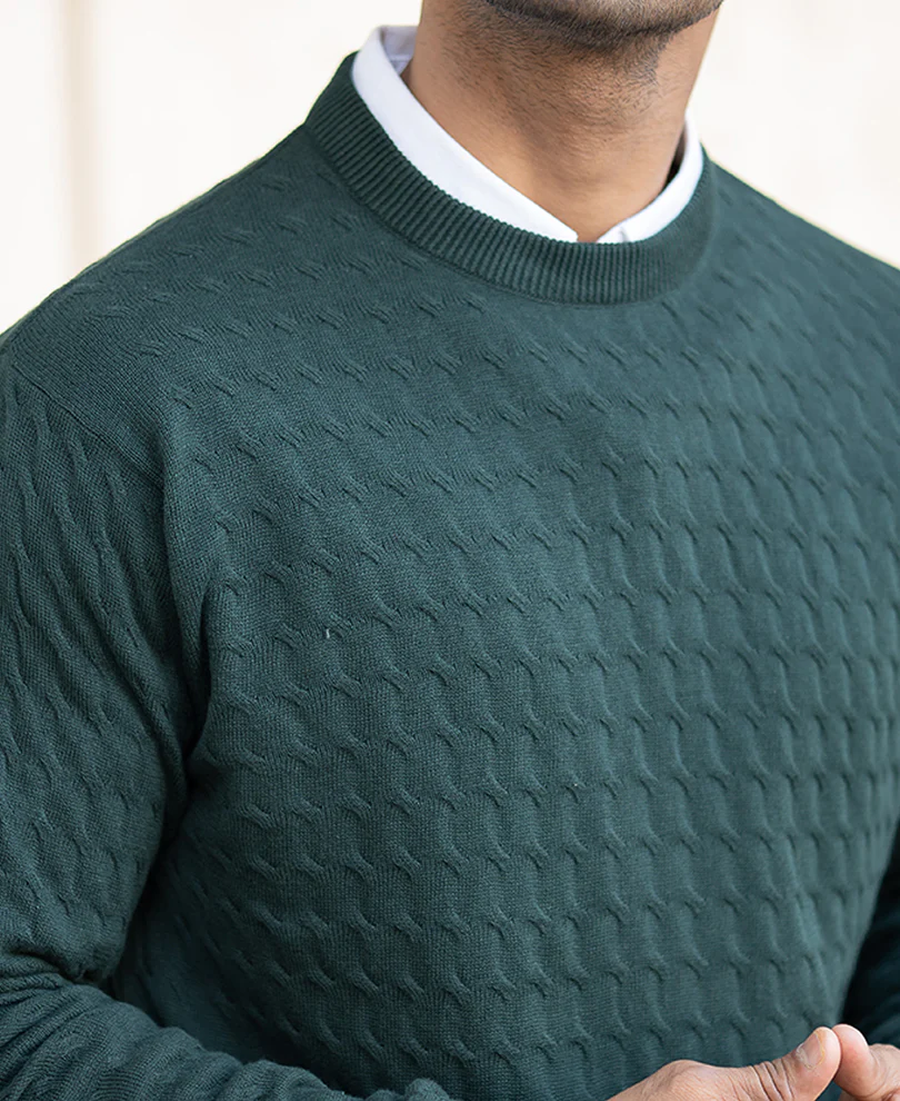 Olive Green Structured Regular Fit Full Sleeves T-Shirt - Image 5