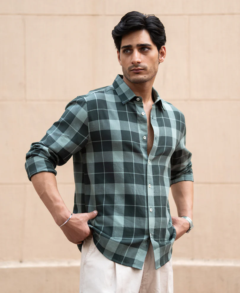 Olive Lightweight Checks Shirt - Image 2