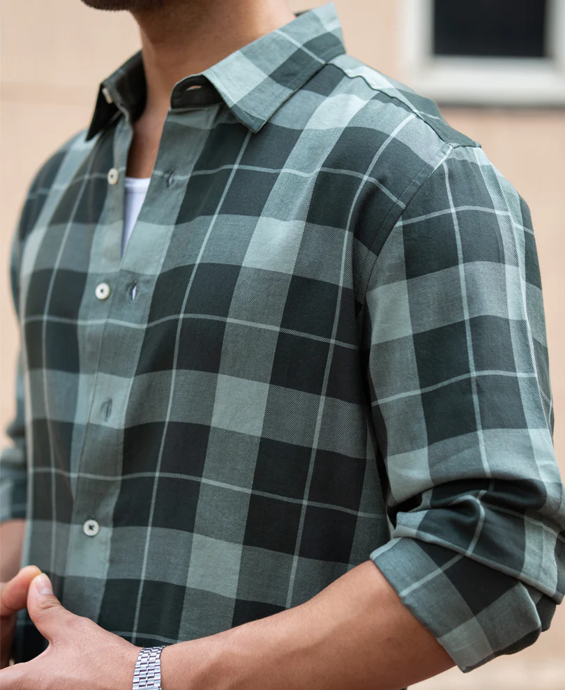 Olive Lightweight Checks Shirt - Image 4