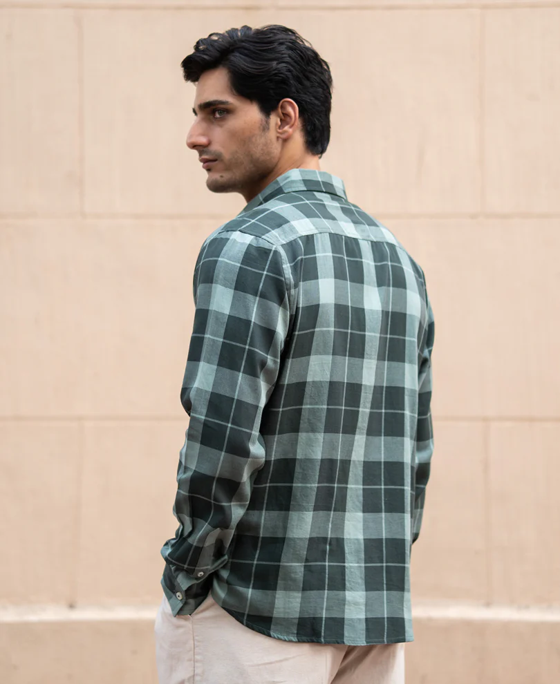 Olive Lightweight Checks Shirt - Image 5