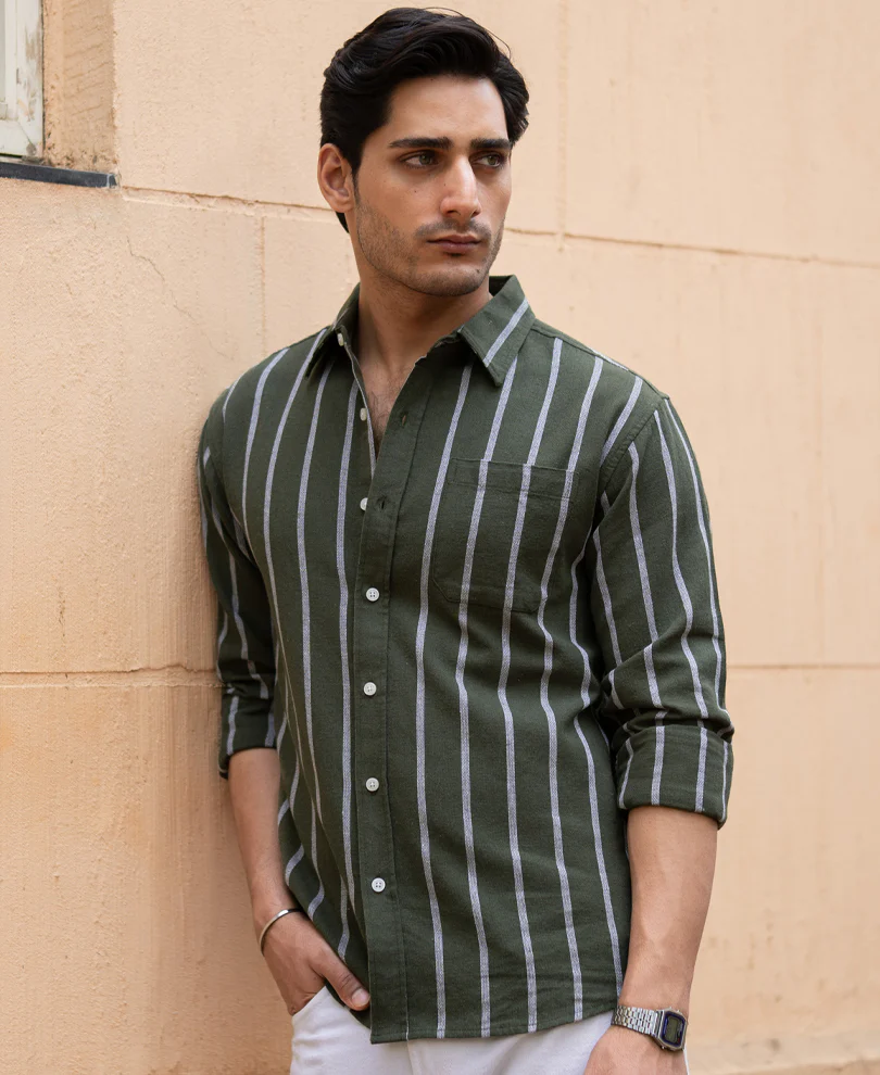 Olive Structure Stripe Shirt - Image 3