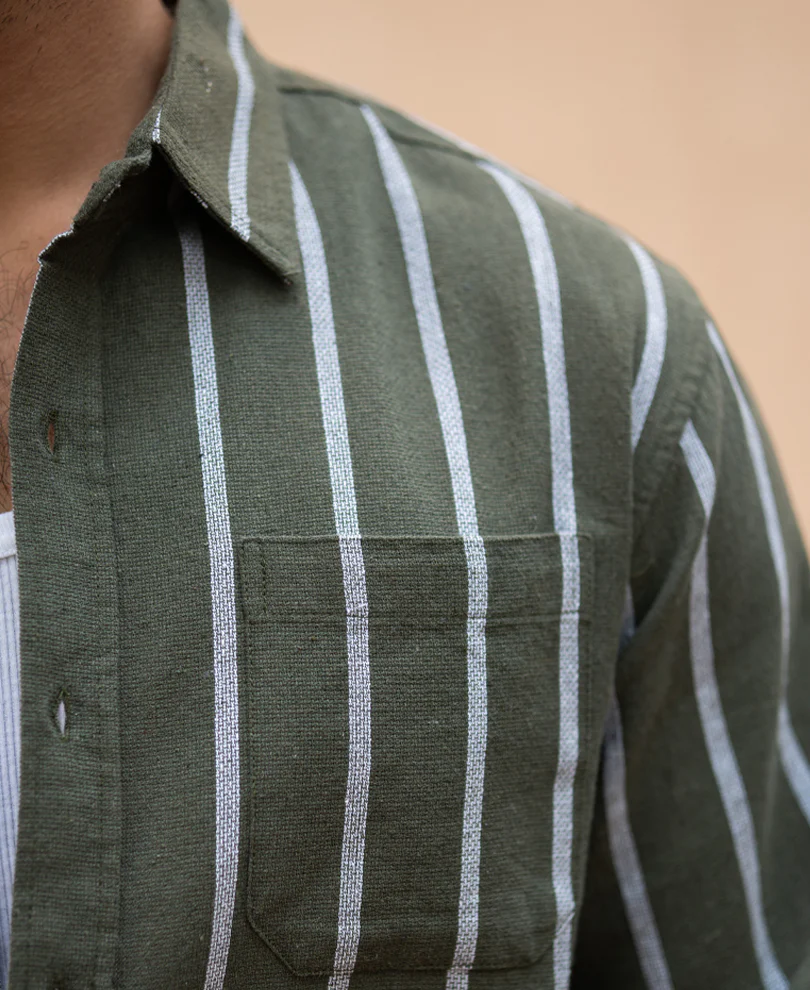 Olive Structure Stripe Shirt - Image 5