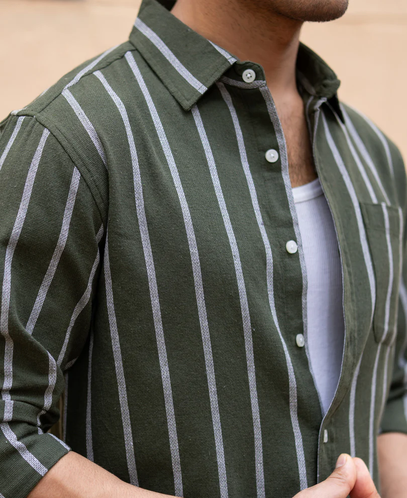 Olive Structure Stripe Shirt - Image 6