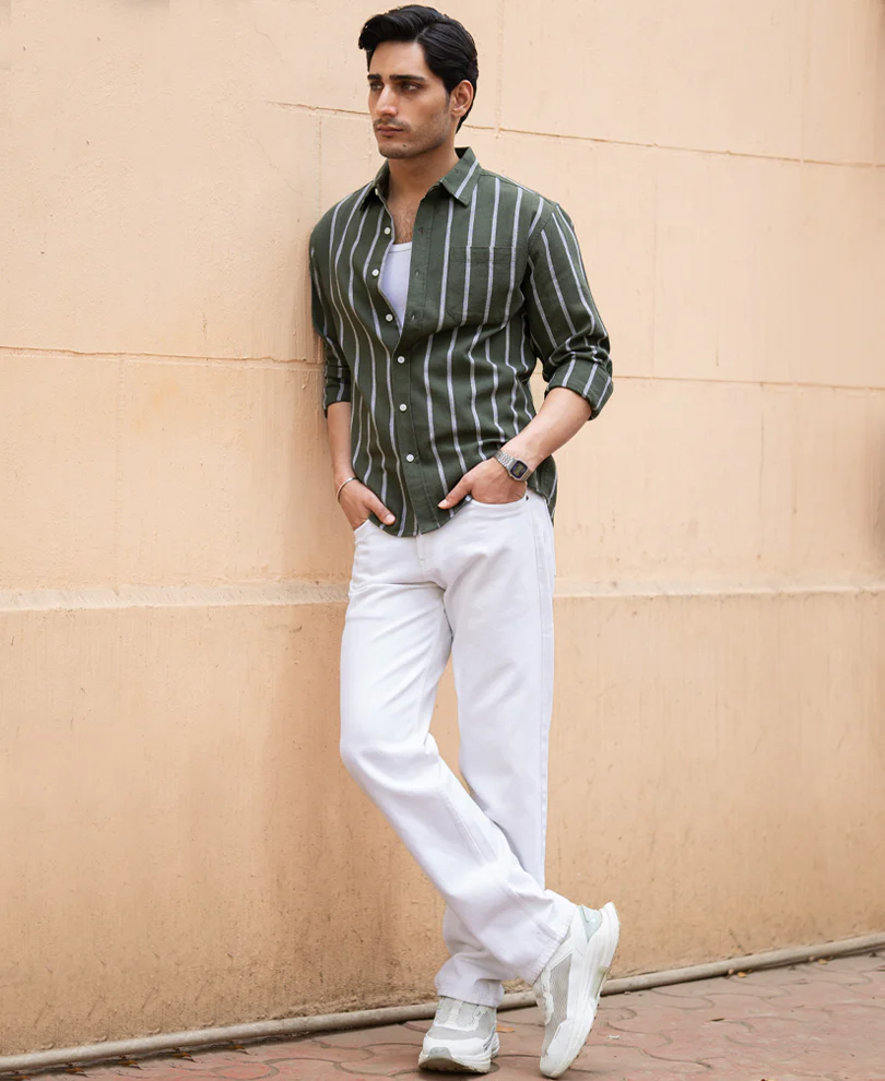 Olive Structure Stripe Shirt - Image 7