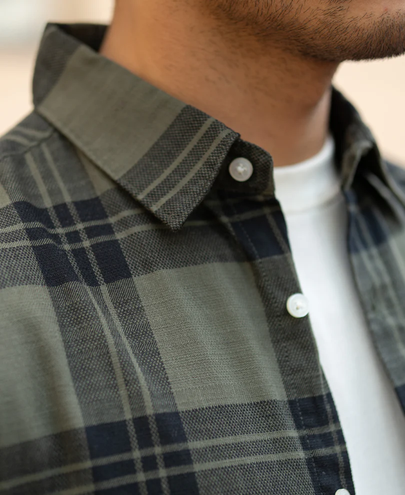 Olive Structured Checks Shirt - Image 5