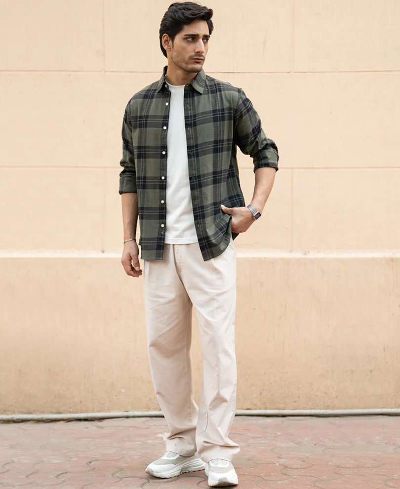 Olive Structured Checks Shirt - Image 7