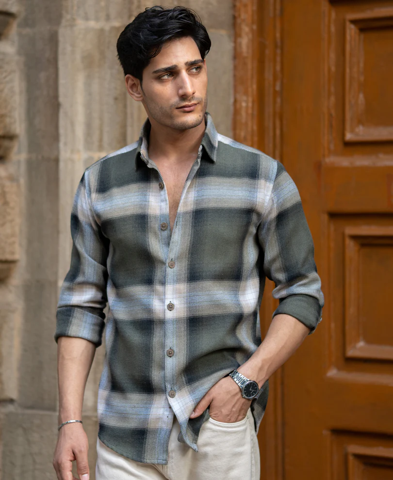 Olive Twill Checks Shirt