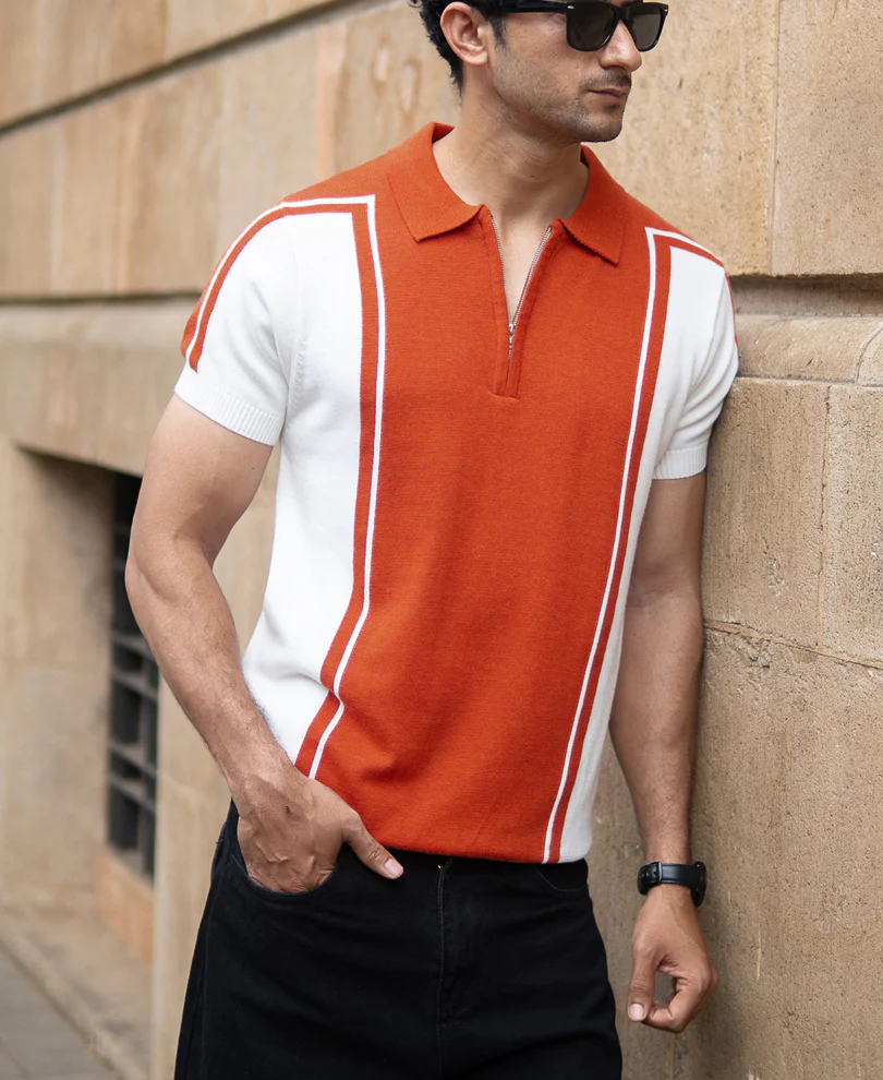 Orange Colour Blocked Polo T-Shirt - Image 2