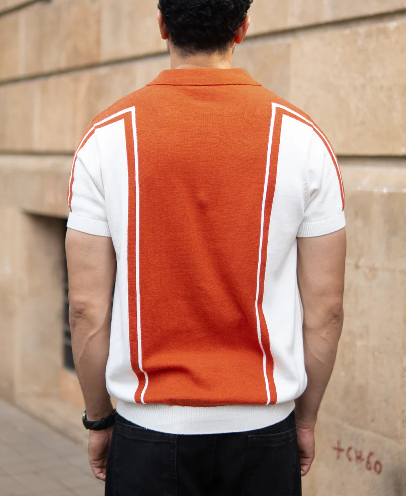 Orange Colour Blocked Polo T-Shirt - Image 5