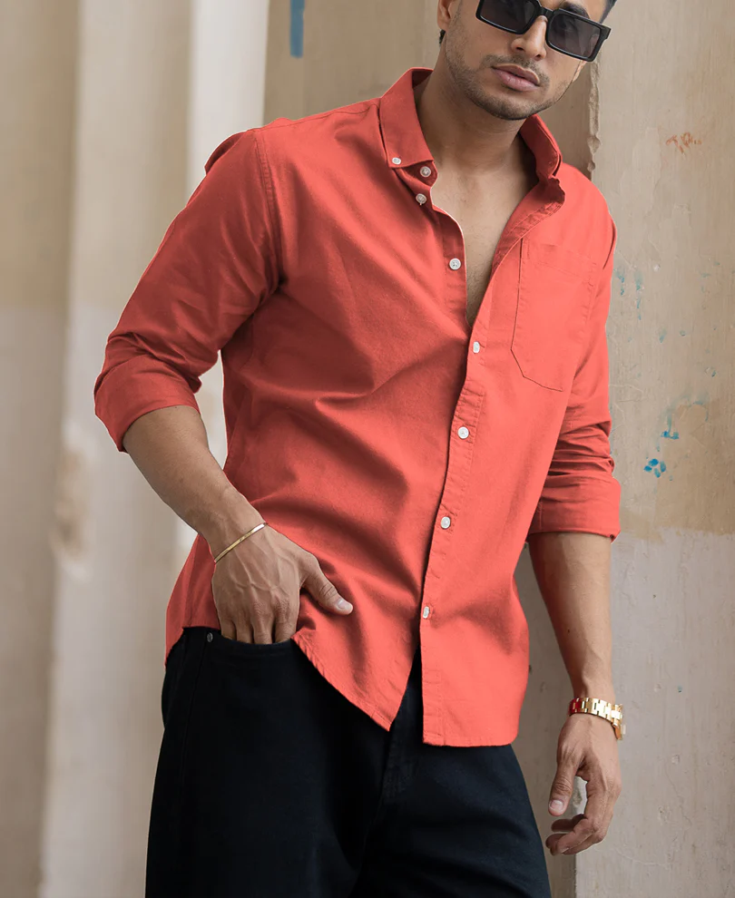 Orange Rust Cotton Oxford Shirt - Image 2