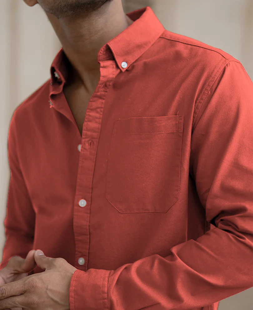 Orange Rust Cotton Oxford Shirt - Image 4
