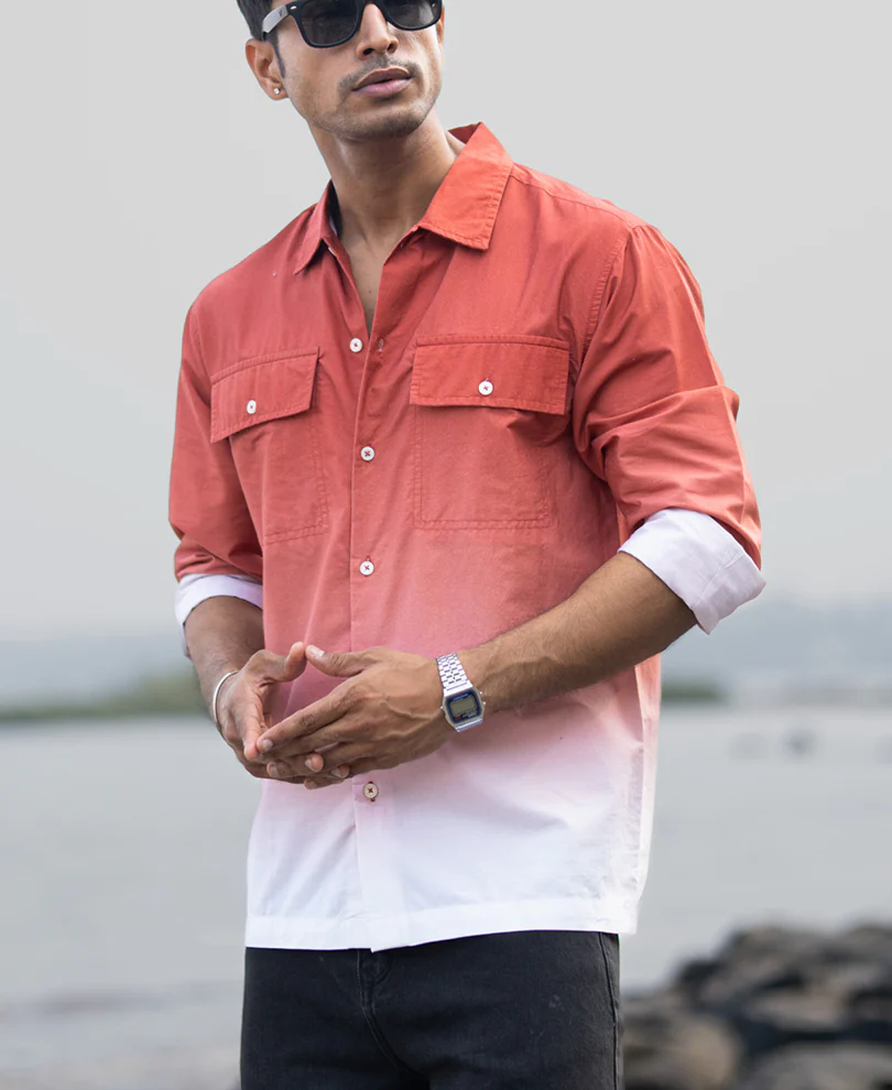 Orange Rust Ombre Pocket Shirt - Image 3