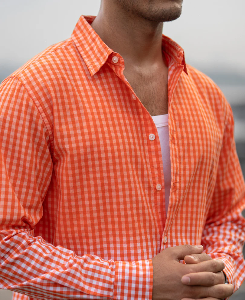 Orange Spray Checks Shirt - Image 4