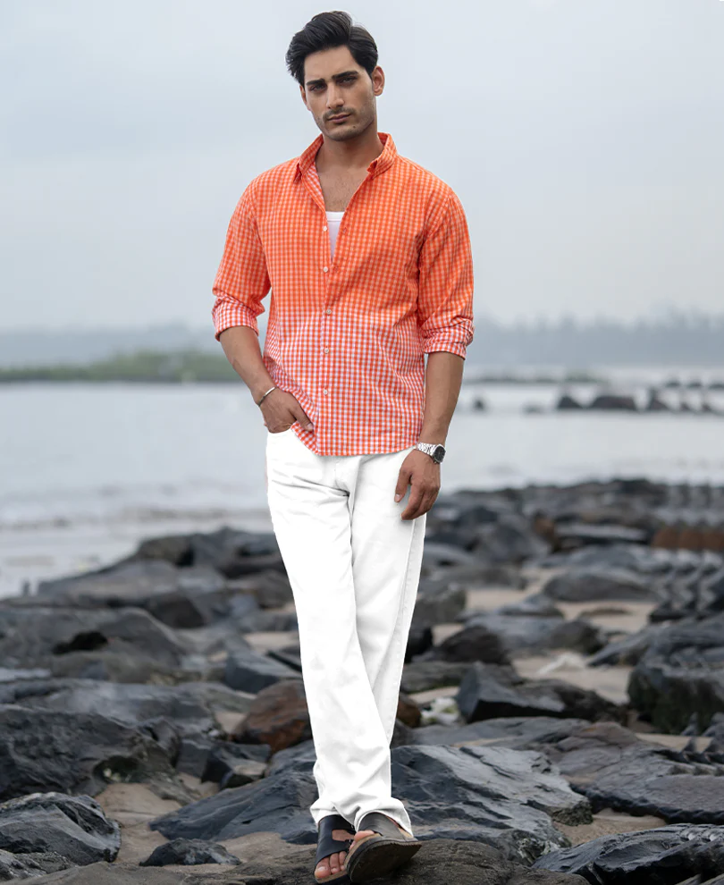 Orange Spray Checks Shirt - Image 7