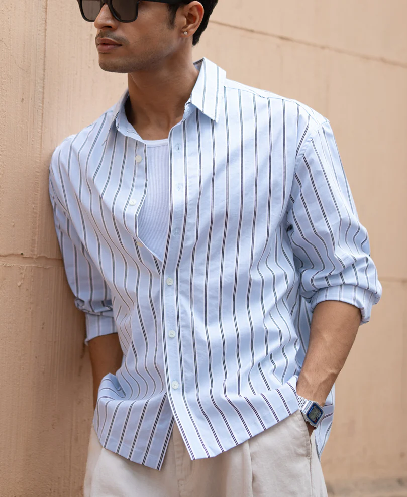 Pale Blue Lightweight Stripe Shirt