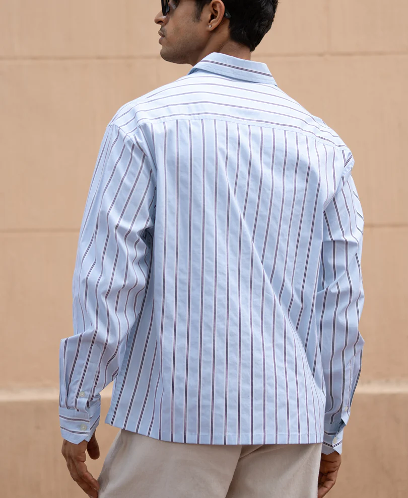 Pale Blue Lightweight Stripe Shirt - Image 3