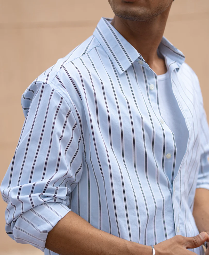 Pale Blue Lightweight Stripe Shirt - Image 5