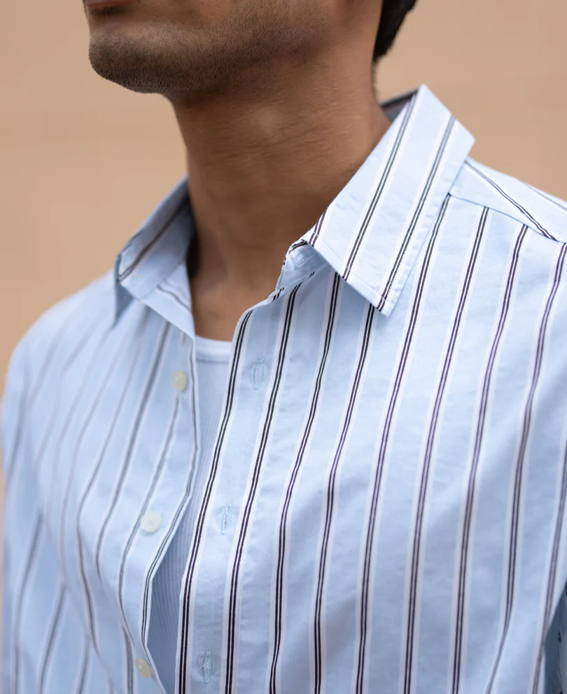 Pale Blue Lightweight Stripe Shirt - Image 6