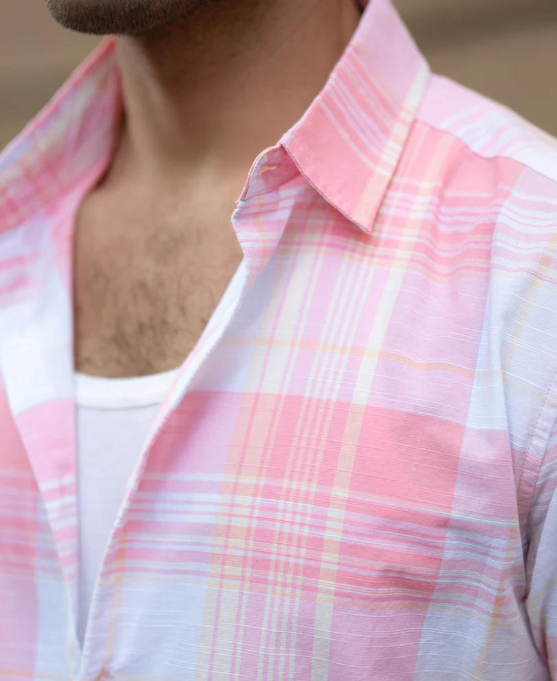 Peach Lightweight Summer Checks Shirt - Image 3