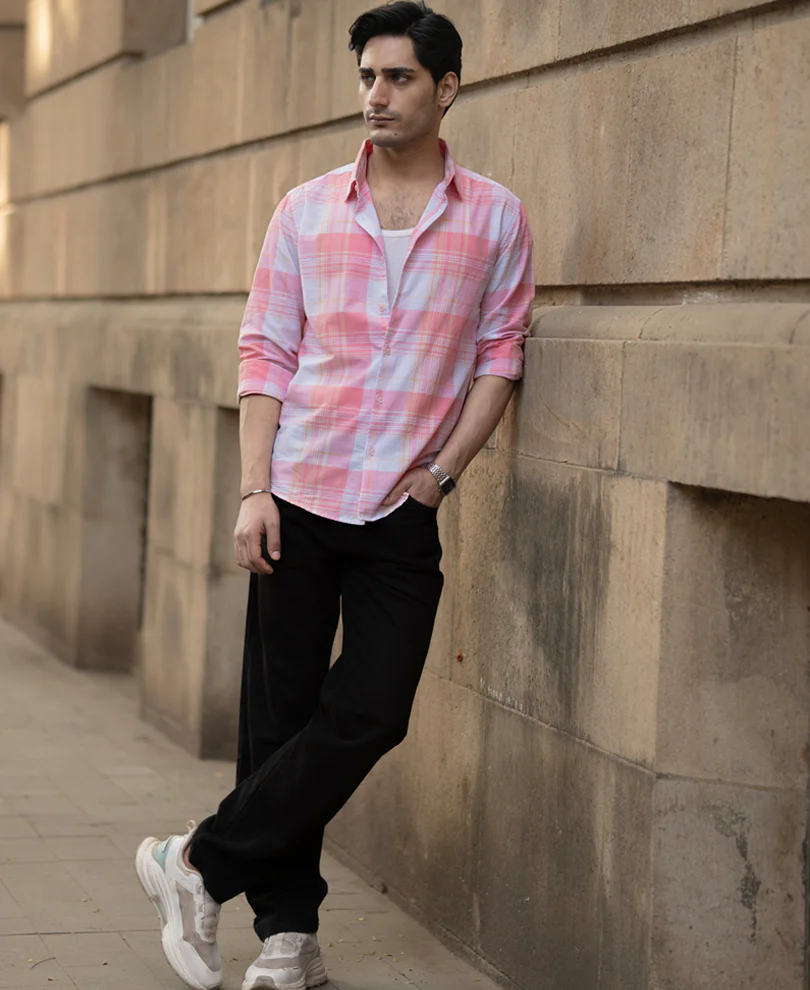 Peach Lightweight Summer Checks Shirt - Image 6