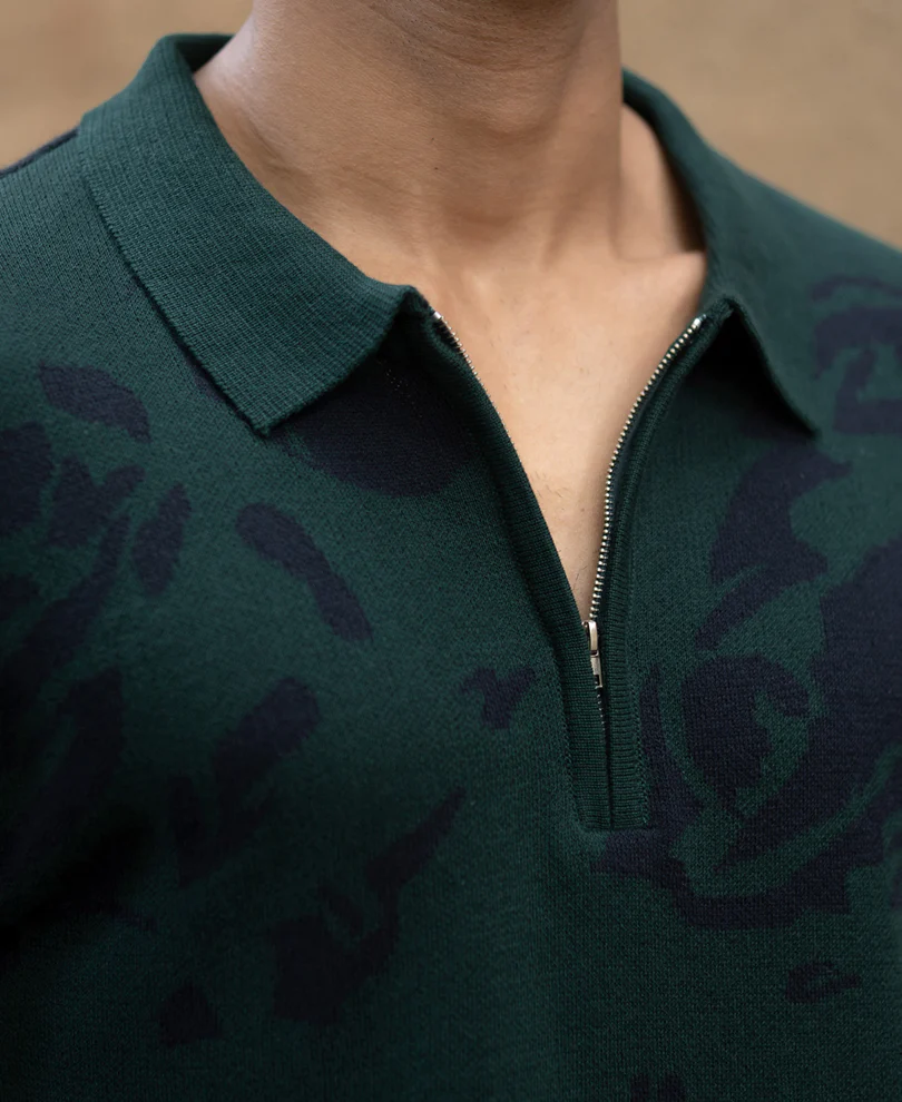 Pine Abstract Knit Polo T-Shirt - Image 10