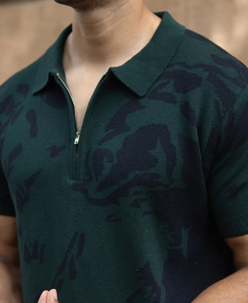 Pine Abstract Knit Polo T-Shirt - Image 4