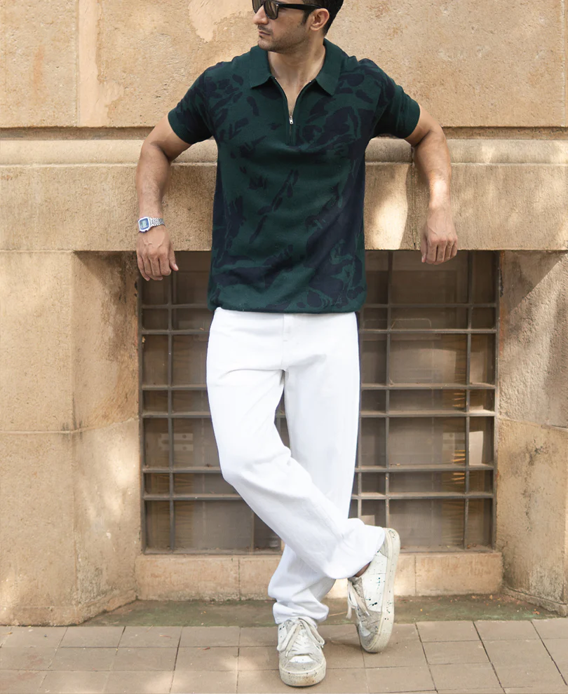 Pine Abstract Knit Polo T-Shirt - Image 6