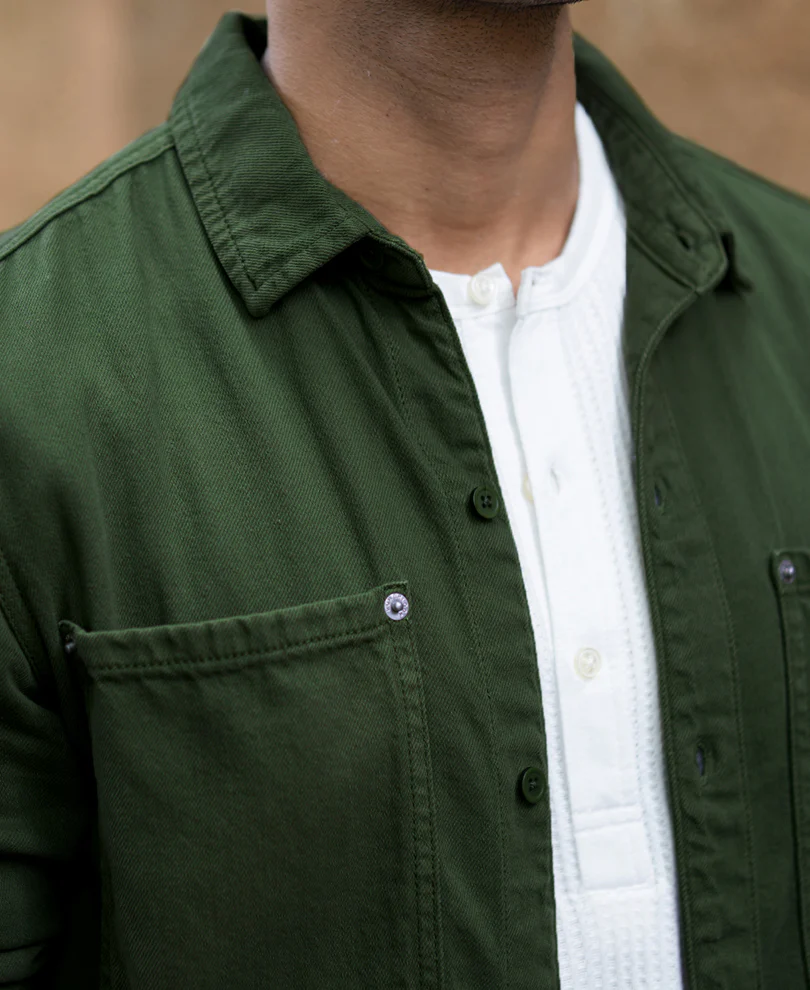 Pine Green Textured Cotton Overshirt - Image 4