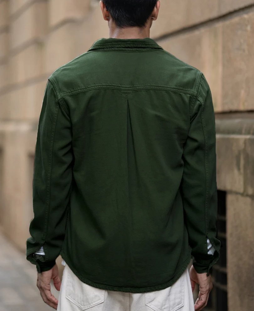 Pine Green Textured Cotton Overshirt - Image 6