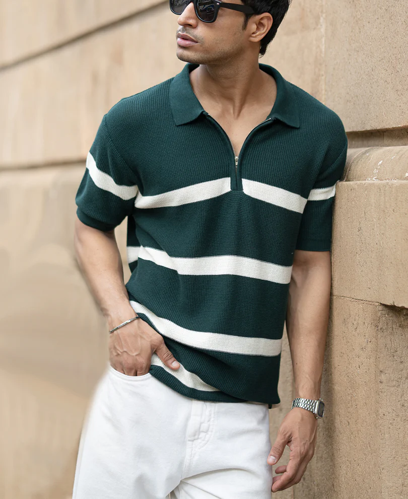 Pine Striped Zipper T-Shirt - Image 2