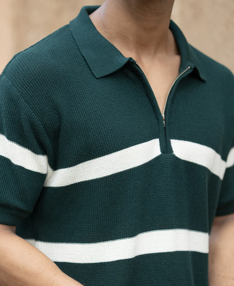 Pine Striped Zipper T-Shirt - Image 3