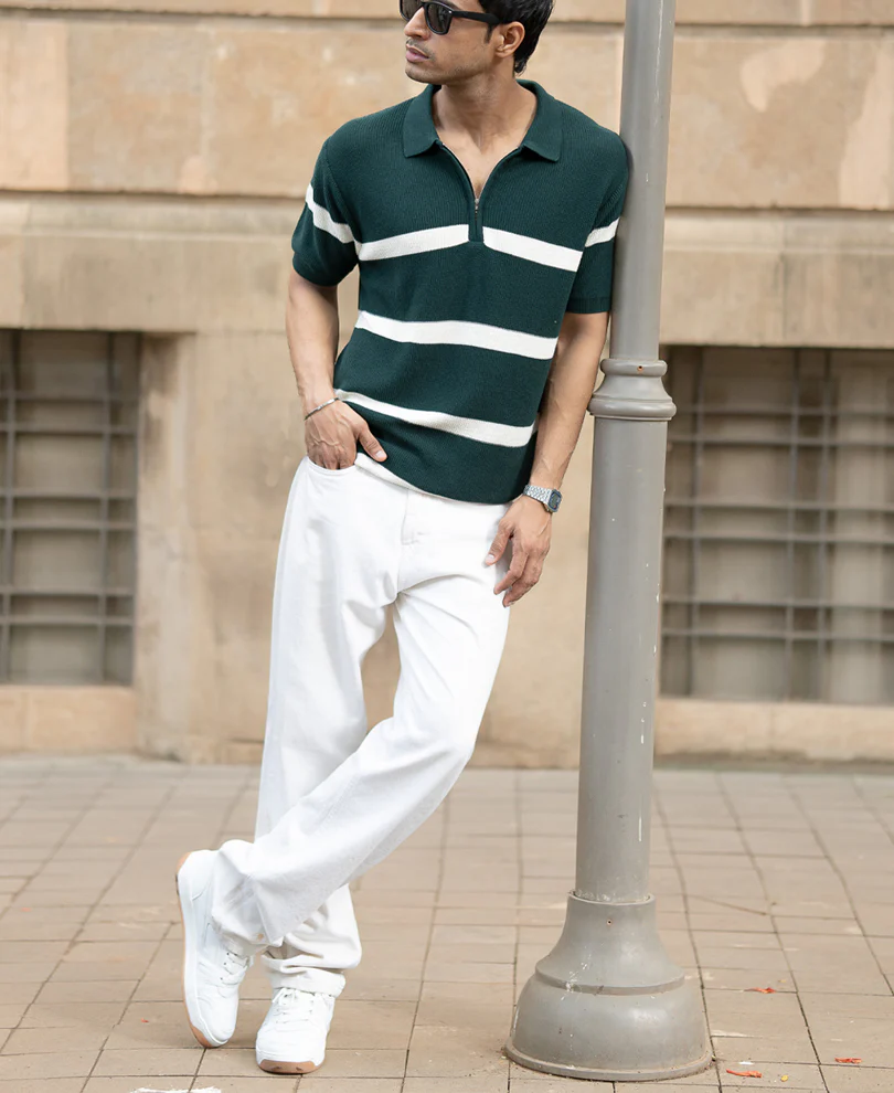 Pine Striped Zipper T-Shirt - Image 6