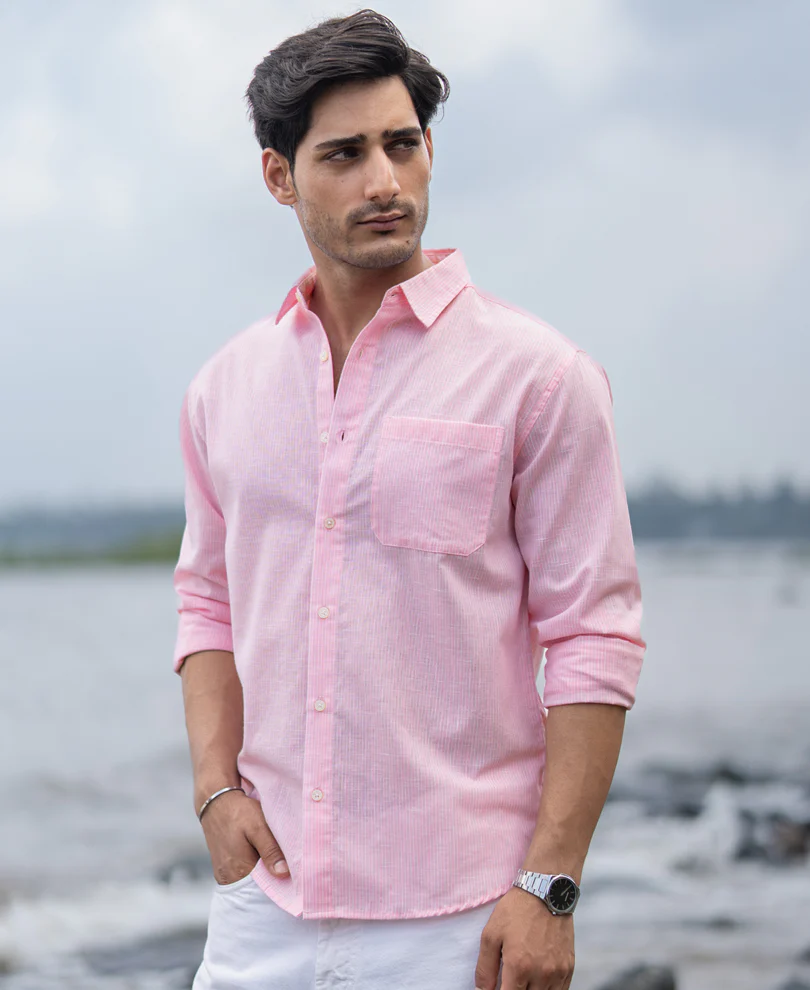 Pink Light Weight Cotton Stripe Shirt - Image 4