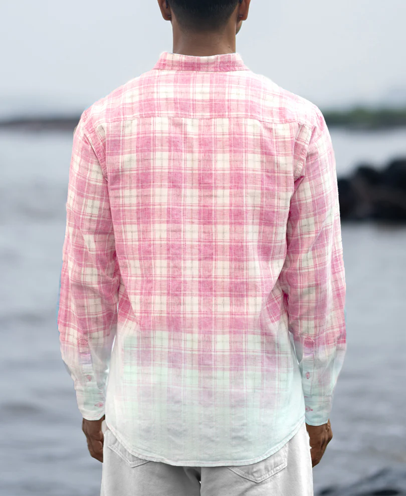 Pink Light Weight Ombre Checks Shirt - Image 4