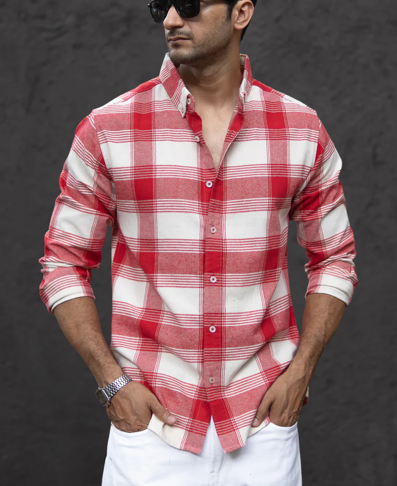 Red Brushed Checked Shirt - Image 2