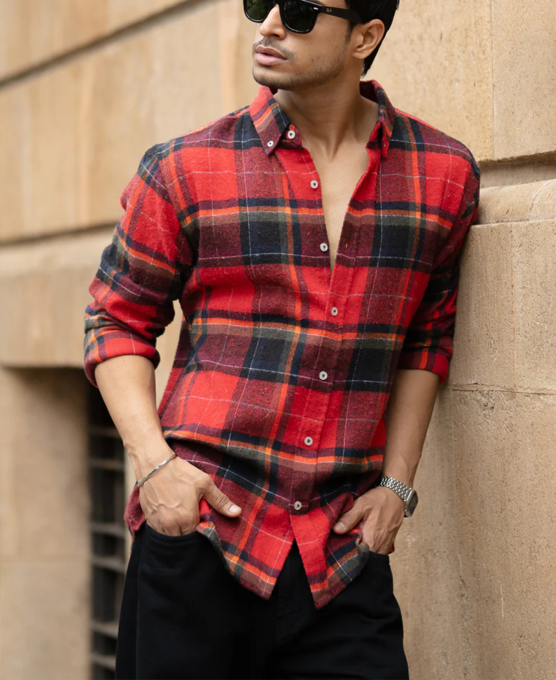 Red Brushed Checks Shirt - Image 2