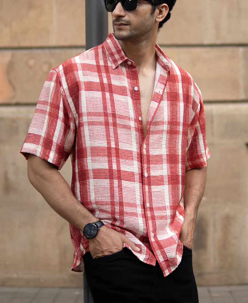 Red Ochre Printed Checks Shirt