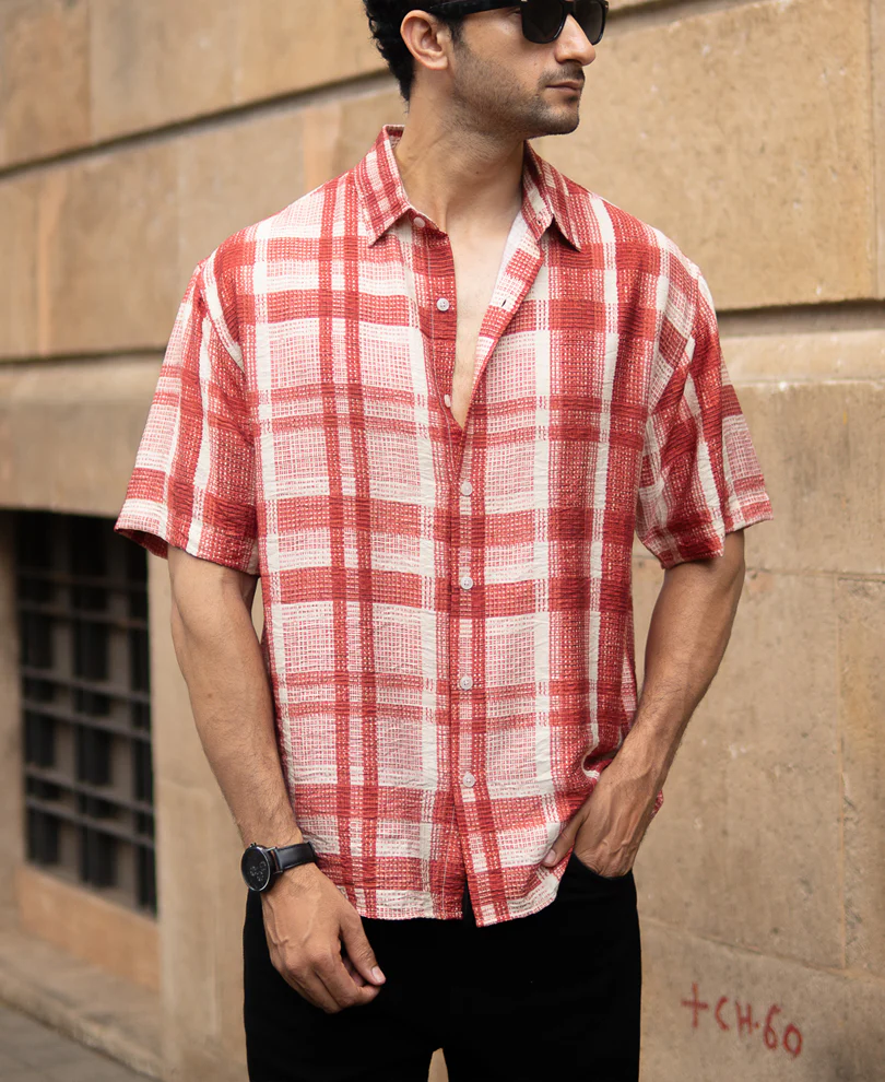 Red Ochre Printed Checks Shirt - Image 2