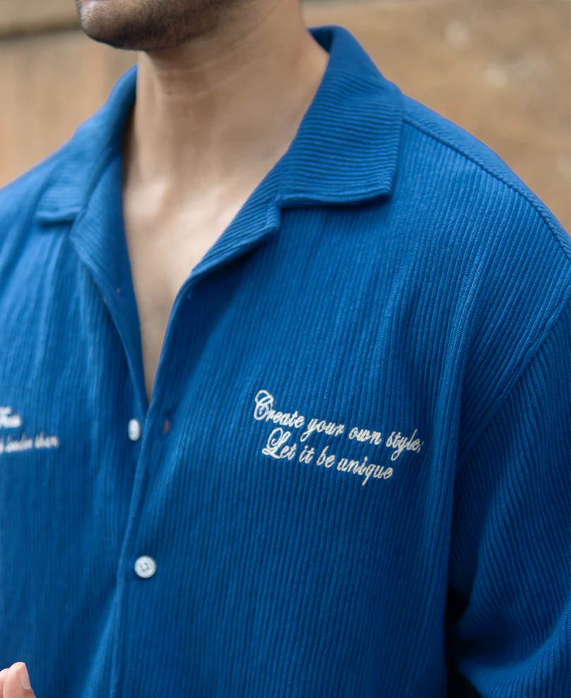 Royal Blue Embroidered Shirt - Image 4