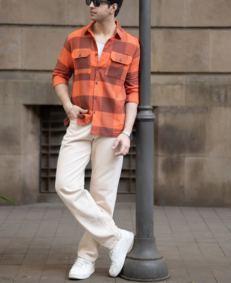 Rust Orange Checks Shirt - Image 7