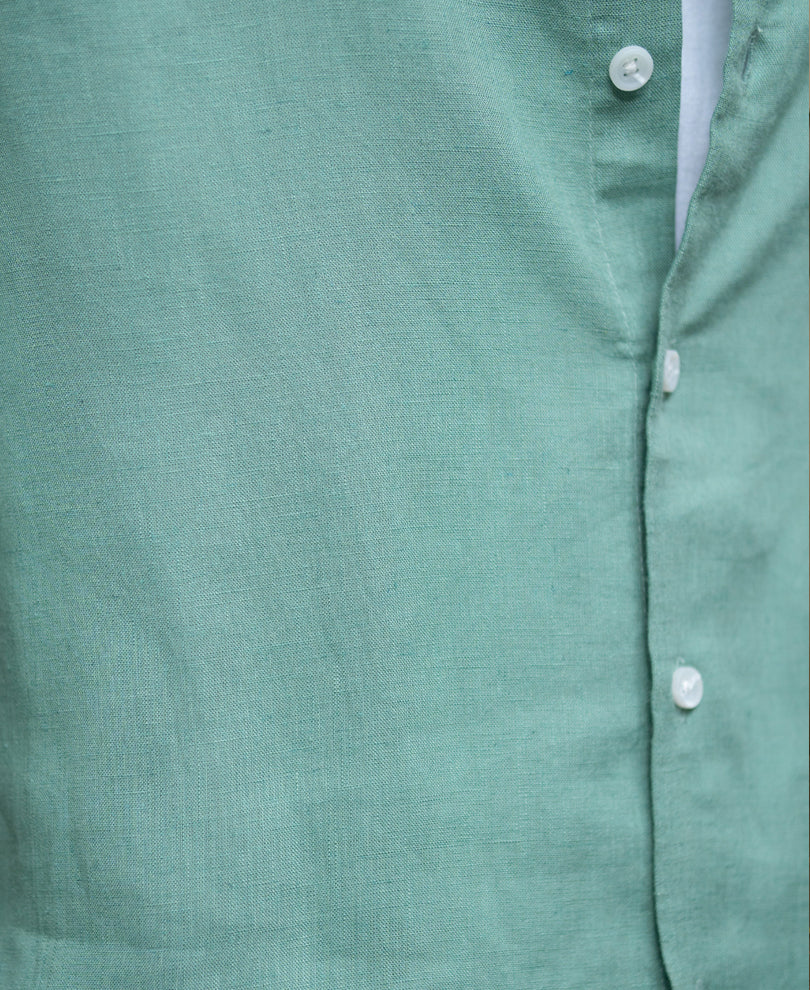 Sage Green Linen Blend Regular Fit Shirt - Image 4