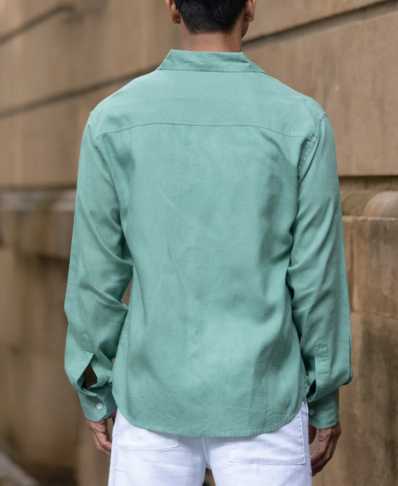 Sage Green Linen Blend Regular Fit Shirt - Image 5