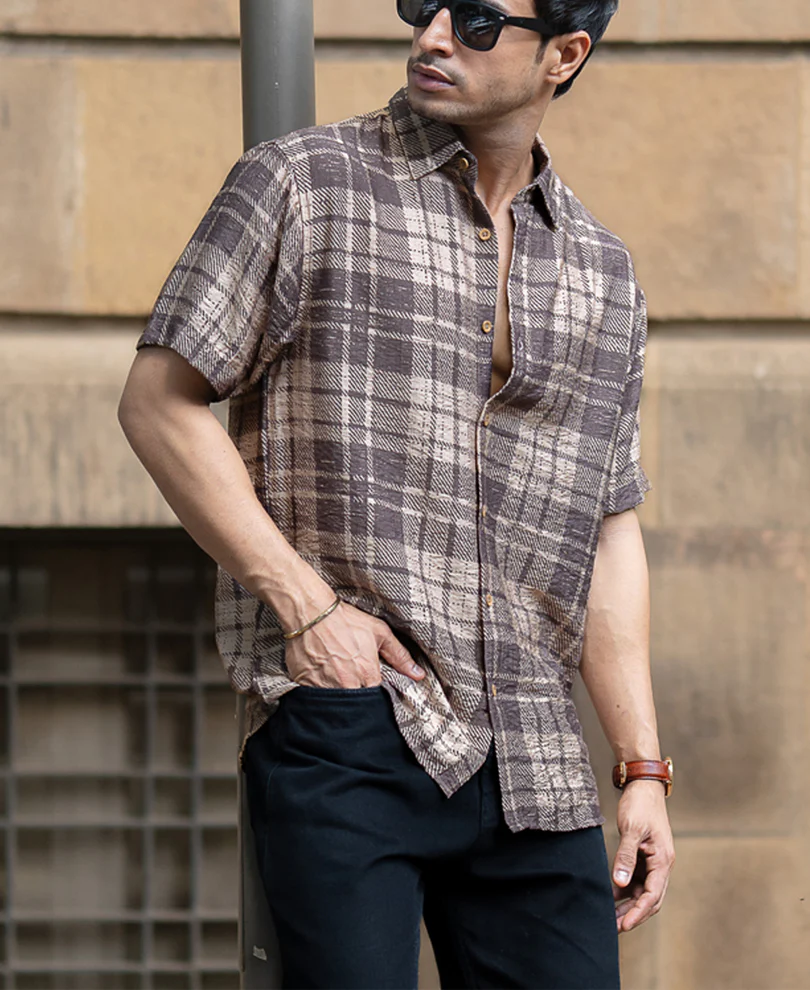 Sand Printed Checks Shirt - Image 2