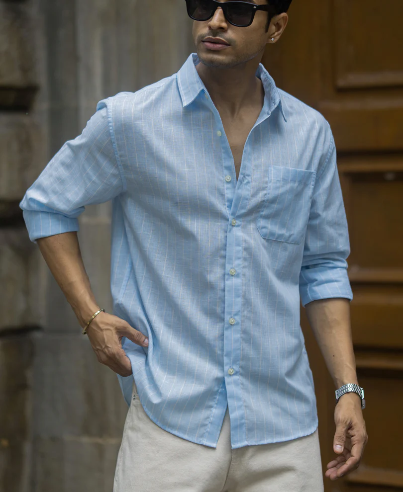 Sky Blue Cotton Stripe Shirt
