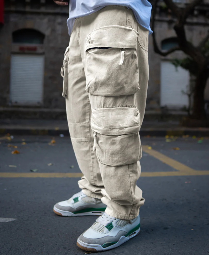 Stone Baggy Fit Denim Cargo Jeans - Image 3