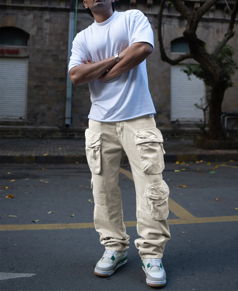 Stone Baggy Fit Denim Cargo Jeans - Image 6
