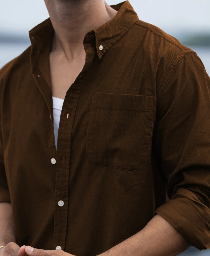 Tan Brown Corduroy Buttondown Shirt - Image 4